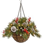 Lightted Christmas Hanging Baskets Berries and Cones