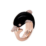 The Dolphin Rose Gold and Onyx Ring