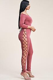 Solid French Terry Off The Shoulder 3/4 Sleeve Top And Legging Two Pie – JoinWear