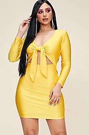 Long Sleeve Solid Tie Front Short Dress – JoinWear