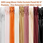 10ft Long Sheer Voile Curtain Panel W/ 4" Pockets - Fire Retardant 10ft Wide Fabric - Party and Wedding Backdrop Colo...
