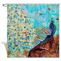 Peacock and Peacock Feather Shower CurtainShower Curtain Glamour