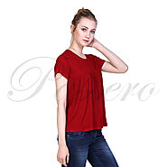 Passero Red Short Flared Top | Casual Top For Women