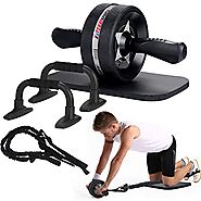 EnterSports Ab Roller Wheel, 6-in-1 Ab Roller Kit with Knee Pad, Resistance Bands, Pad Push Up Bars Handles Grips, Pe...
