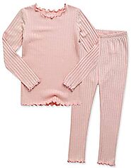 VAENAIT BABY Kids Girls Long Sleeve Modal Sleepwear Pajamas 2pcs Set Shirring Peach S