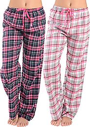 Women Flannel Lounge Pants-2 Pack-Plaid Pajama Pants Cotton Blend Pajama Bottoms(Black Pink & Pink Grey, Medium)