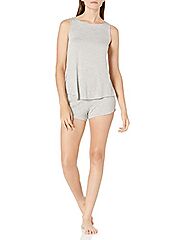 Amazon Brand - Mae Women's Sleepwear Sleeveless Split Back Top and Short Pajama Set, Light Heather Grey, Extra Large