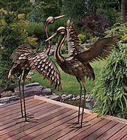 Heron Bird Art Metal Statue Garden Decor