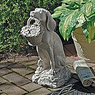 Dog with Basket Outdoor Garden Statue