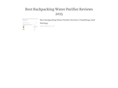 Best Backpacking Water Purifier Reviews 2015