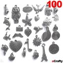 eCrafty EC-5655 100-Piece Silver Pewter Charms Pendants Mega Mix DIY for Jewelry Making and Crafting