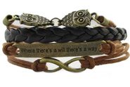 Infinite 8 Bracelet Vintage Bronze Owls Handmade Coffee Rope Leather Knit Bangle