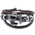 KONOV Jewelry Mens Womens Leather Bracelet, Vintage Anchor Charm Bangle, Fit 7-9 inch, Brown Silver