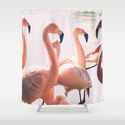 Pink Flamingo Flock Shower Curtain by Pati Designs