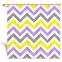 CafePress Yellow, gray and purple chevrons 2 Shower Curtain - Standard White