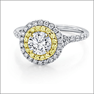 Yellow and White Diamond Double Halo Setting