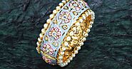 Marvellous Design Micro Gold Plated Brass Made Hand Painted Kundan Meena Bangle