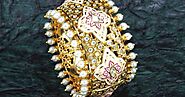 Glorious Design Micro Gold Plated Brass Made Hand Painted Kundan Meena Bangle