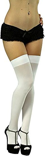 ToBeInStyle Women's Sexy Opaque Nylon Thigh High Schoolgirl Plus Size Stockings - White - One Size: Plus
