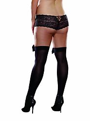 Dreamgirl Women's Plus Thigh High with Bow, Black, Queen Size