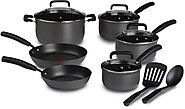 T-fal D913SC Signature Hard Anodized Nonstick Thermo-Spot Heat Indicator Cookware Set, 12-Piece, Gray