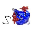 HUMMINGBIRD FEEDER - Hand-Blown Glass Feeders | Makes a Flower Vase | Blue Bouquet Cap with Red Flowers | 20 ounces o...