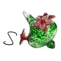 HUMMINGBIRD FEEDER - Hand-Blown Glass Feeders | Green Bouquet Cap with Red Flowers | Can Also Be A Nice Vase | Holds ...