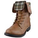 Womens Mid Calf Boots Fold Over Cuff Lace Up Combat Shoes Tan