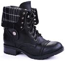 JJF Shoes H-7 Military Combat Foldable Cuff P-Leather Zipper Lace Up Boots