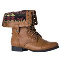 HerStyle Women's Nabla Manmade Combat Boot with Colorful Fold-Over Canvas Lining