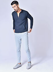 Navy Blue Hi-Neck Sweatshirt for Men - Beyours