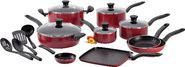 T-fal A777SI64 Initiatives Nonstick Inside and Out Dishwasher Safe 18-Piece Cookware Set, Red