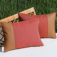 BAJA Indoor | Outdoor Red Chevron Lumbar Pillow w/ Faux Leather Trim