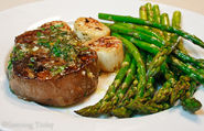 Scampi-Style Steak & Scallops with Roasted Asparagus