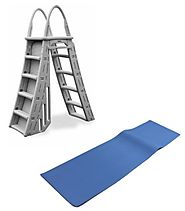 Heavy Duty A Frame Aboveground Swimming Pool Ladder 48"-56" w/ Protective Mat