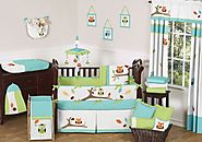 Turquoise and Lime Hooty Owl Unisex Baby Boy or Girl Bedding 9 pc Crib Set
