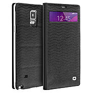 QIALINO Mini Window Water Wave Pattern Leather Case For Samsung Galaxy Note 4 Without Smart Feature - Qialino