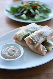 Easy Brown Rice Summer Rolls with Almond Sesame Dressing