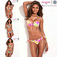B224 Full Lined Floral Blooming Pattern Bikini Set with Removable Padding Swimsuit Biquini Women Swimwears Bathing Su...