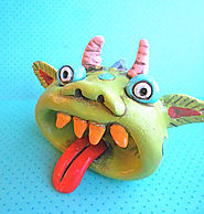 Rainbow Monster with an Open Mouth Original Folk Art sculpture