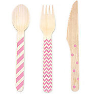 Stamped Wooden Cutlery Pink Pkg/18 - Kitchen Things