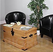 WorldStores Corona Pine Storage Chest - Elegant Waxed Pine - Metal Features - Coffee Table