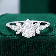 Pear shaped Moissanite engagement ring vintage Unique Marquise cut diamond Cluster engagement ring white gold wedding...