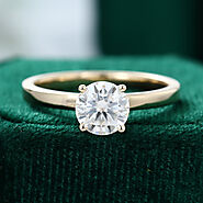 yellow gold moissanite ring Simple Solitaire engagement ring women Unique minimalist Delicate Bridal Anniversary gift...
