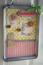 Cookie Sheet Magnet Board with Scrapbooking Embellishment Magnets