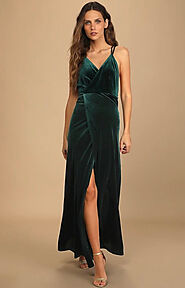 Green Velvet Cocktail Dress For Women