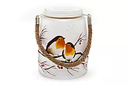 Winter Lantern with Robin Design and Rope Handle