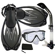 PROMATE Snorkeling Scuba Dive Panoramic PURGE Mask Dry Snorkel Fins Gear Set