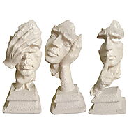decorify White The Thinker Face Statue Trio Hand on Face on Side Silence H- 34 cm