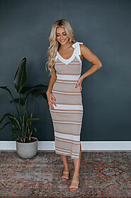 Buy Mocha Christelle Striped Dress Online